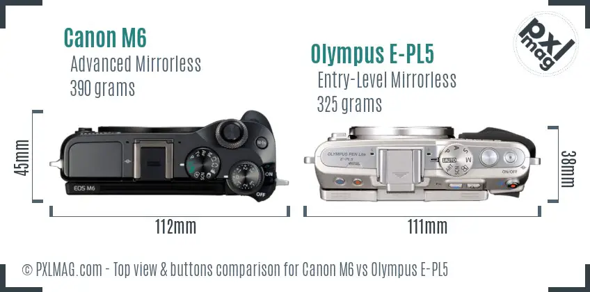Canon M6 vs Olympus E-PL5 top view buttons comparison Canon M6 vs Olympus E-PL5 top view buttons comparison