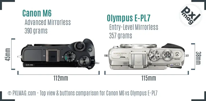 Canon M6 vs Olympus E-PL7 top view buttons comparison