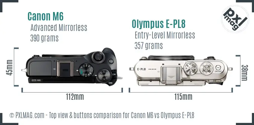 Canon M6 vs Olympus E-PL8 top view buttons comparison