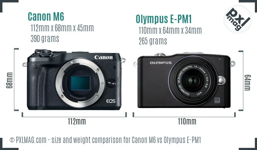 Canon M6 vs Olympus E-PM1 size comparison