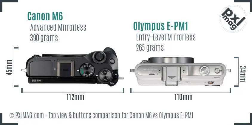 Canon M6 vs Olympus E-PM1 top view buttons comparison