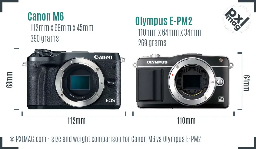 Canon M6 vs Olympus E-PM2 size comparison