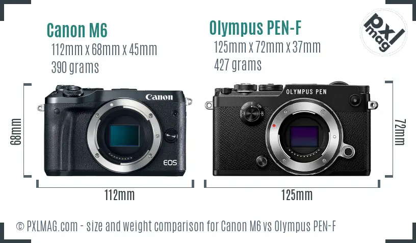 Canon M6 vs Olympus PEN-F size comparison