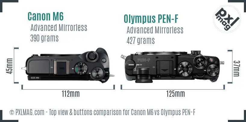 Canon M6 vs Olympus PEN-F top view buttons comparison
