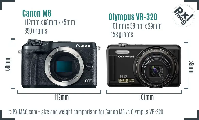 Canon M6 vs Olympus VR-320 size comparison