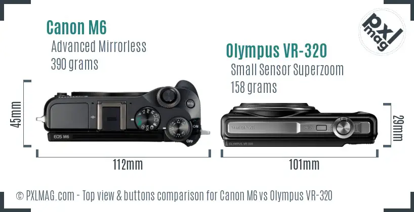 Canon M6 vs Olympus VR-320 top view buttons comparison