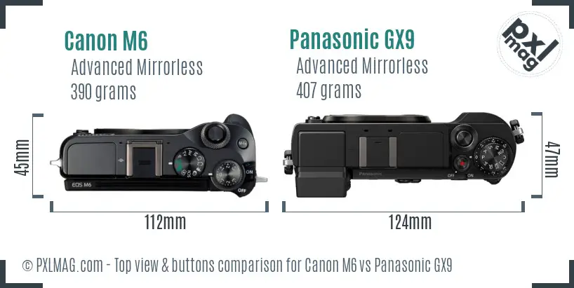 Canon M6 vs Panasonic GX9 top view buttons comparison