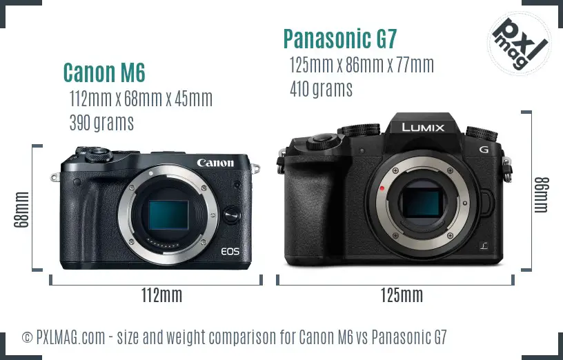 Canon M6 vs Panasonic G7 size comparison