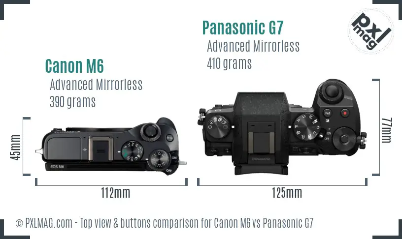 Canon M6 vs Panasonic G7 top view buttons comparison