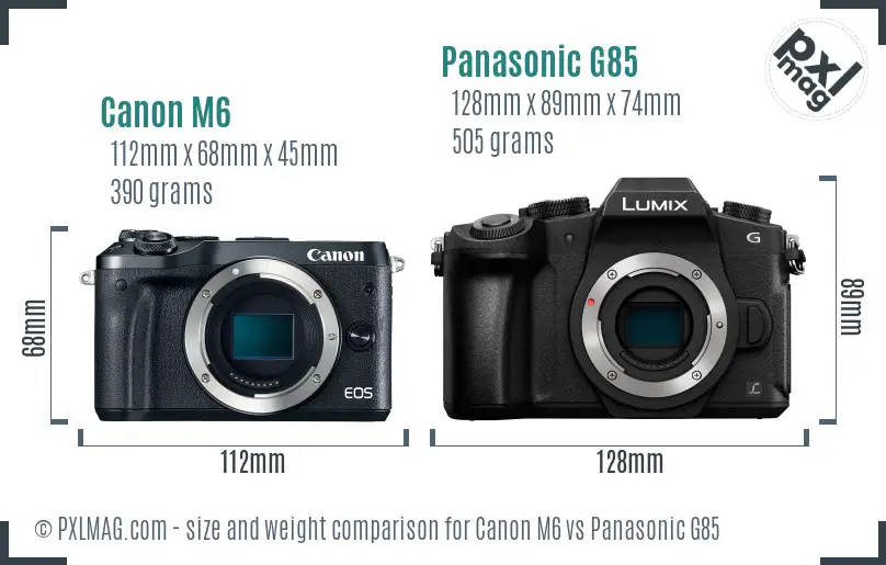 Canon M6 vs Panasonic G85 size comparison