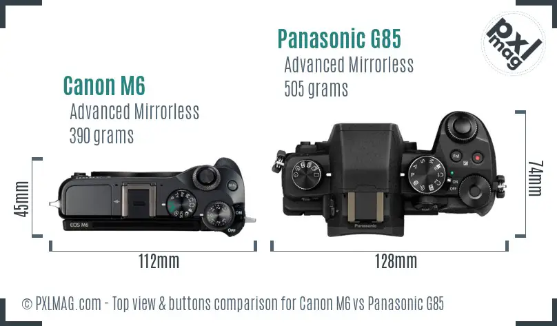 Canon M6 vs Panasonic G85 top view buttons comparison