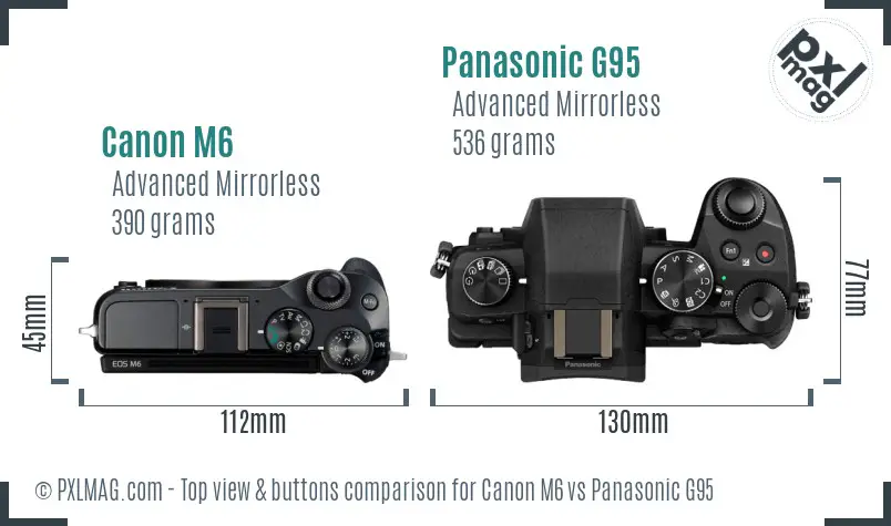 Canon M6 vs Panasonic G95 top view buttons comparison Canon M6 vs Panasonic G95 top view buttons comparison