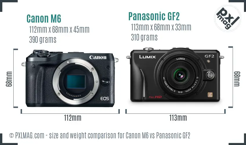 Canon M6 vs Panasonic GF2 size comparison