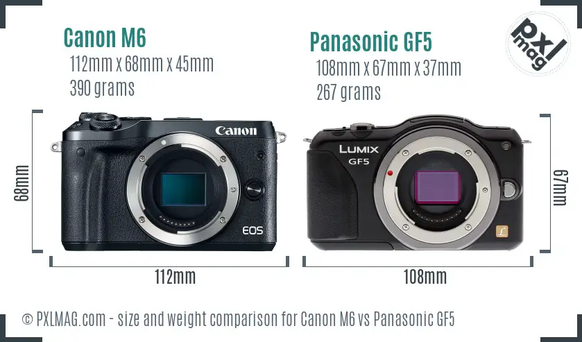 Canon M6 vs Panasonic GF5 size comparison
