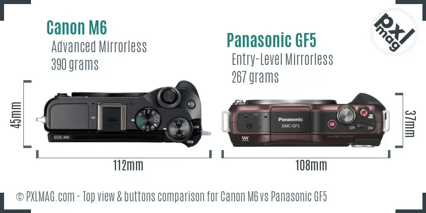 Canon M6 vs Panasonic GF5 top view buttons comparison
