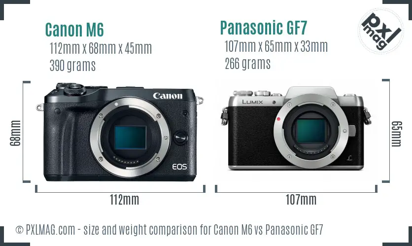 Canon M6 vs Panasonic GF7 size comparison
