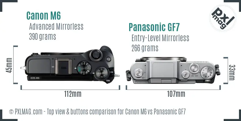 Canon M6 vs Panasonic GF7 top view buttons comparison