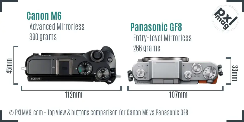 Canon M6 vs Panasonic GF8 top view buttons comparison