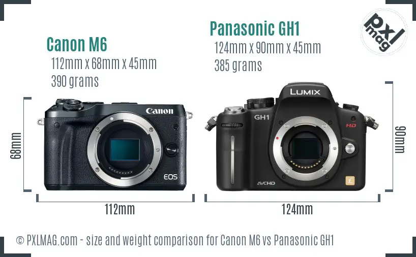 Canon M6 vs Panasonic GH1 size comparison