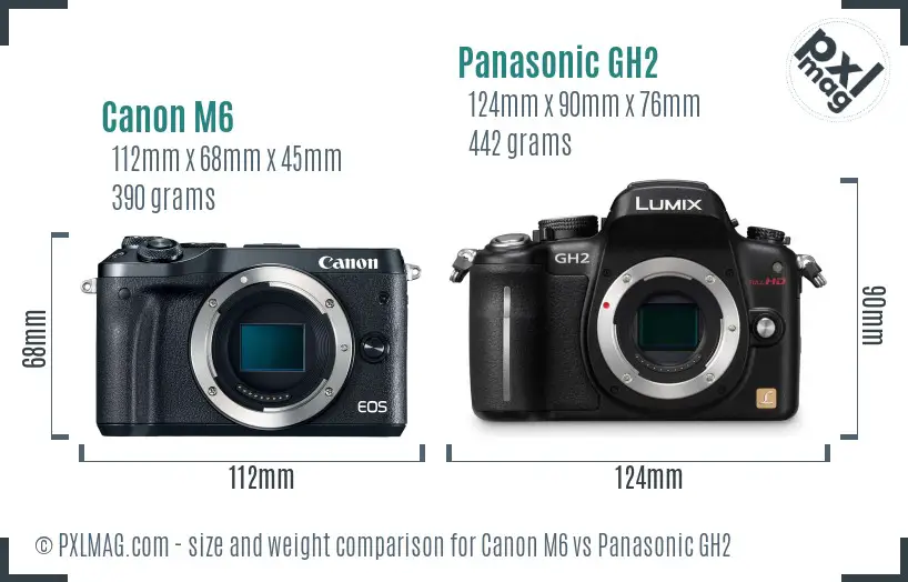 Canon M6 vs Panasonic GH2 size comparison