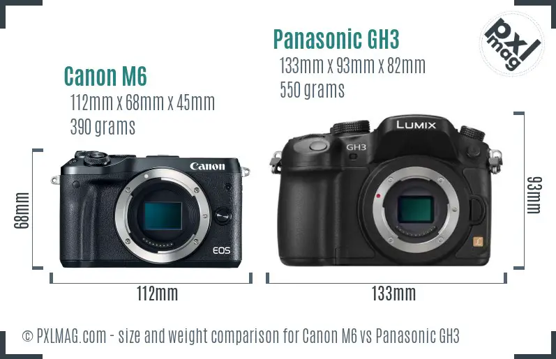 Canon M6 vs Panasonic GH3 size comparison