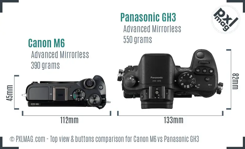 Canon M6 vs Panasonic GH3 top view buttons comparison