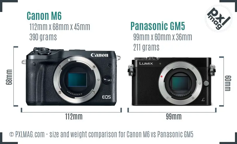 Canon M6 vs Panasonic GM5 size comparison Canon M6 vs Panasonic GM5 size comparison