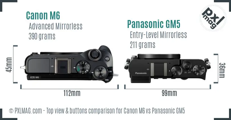 Canon M6 vs Panasonic GM5 top view buttons comparison Canon M6 vs Panasonic GM5 top view buttons comparison