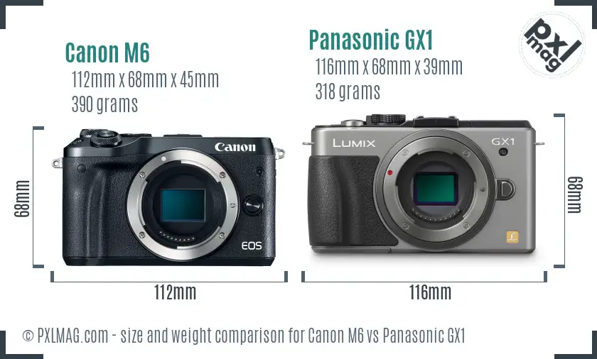 Canon M6 vs Panasonic GX1 size comparison