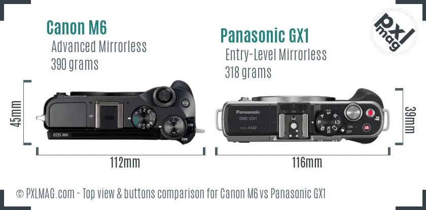 Canon M6 vs Panasonic GX1 top view buttons comparison