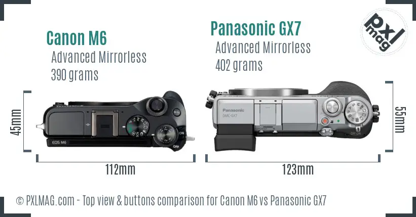 Canon M6 vs Panasonic GX7 top view buttons comparison