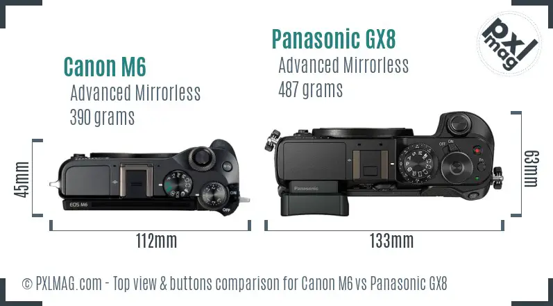 Canon M6 vs Panasonic GX8 top view buttons comparison