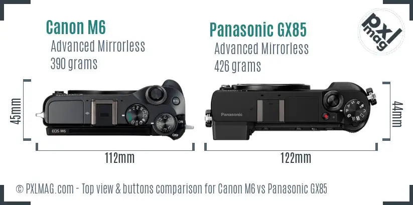 Canon M6 vs Panasonic GX85 top view buttons comparison