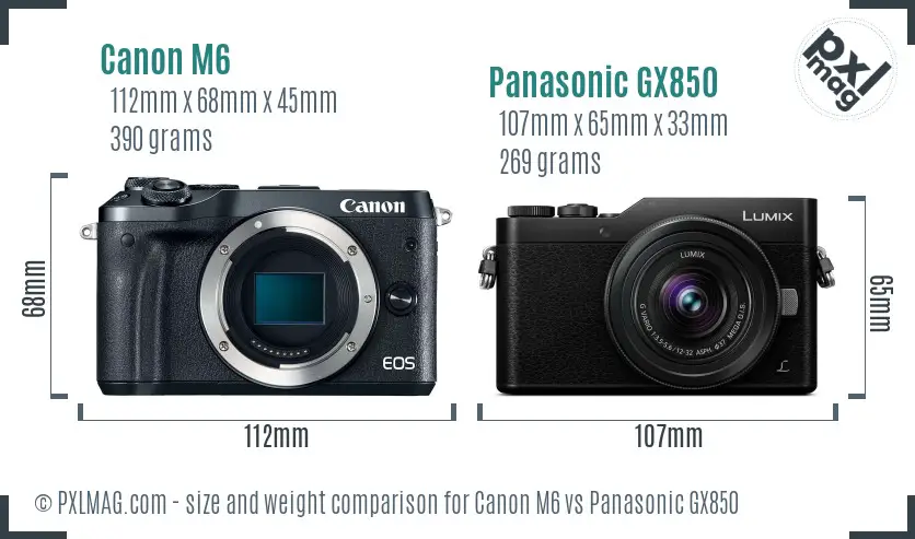 Canon M6 vs Panasonic GX850 size comparison