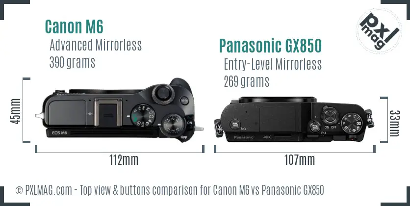 Canon M6 vs Panasonic GX850 top view buttons comparison