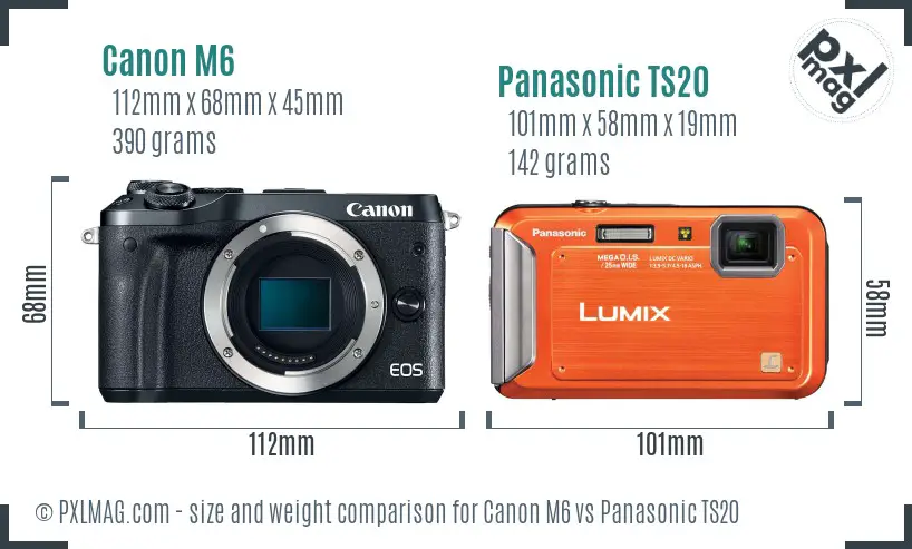 Canon M6 vs Panasonic TS20 size comparison