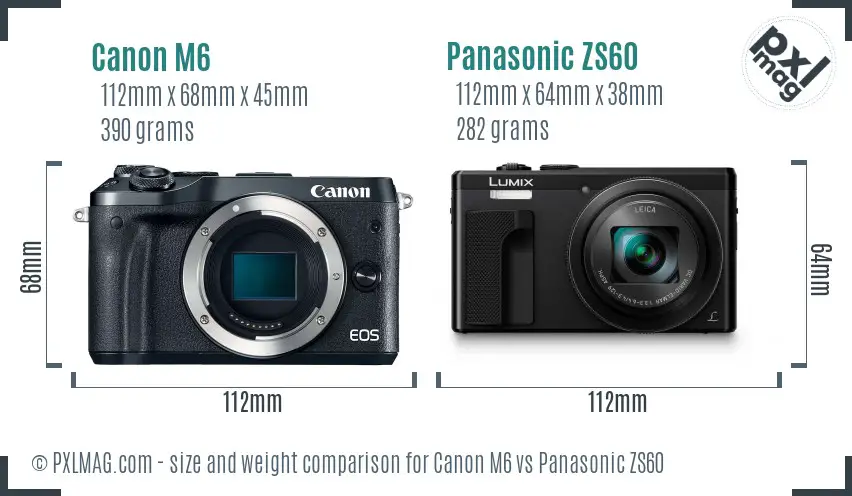 Canon M6 vs Panasonic ZS60 size comparison