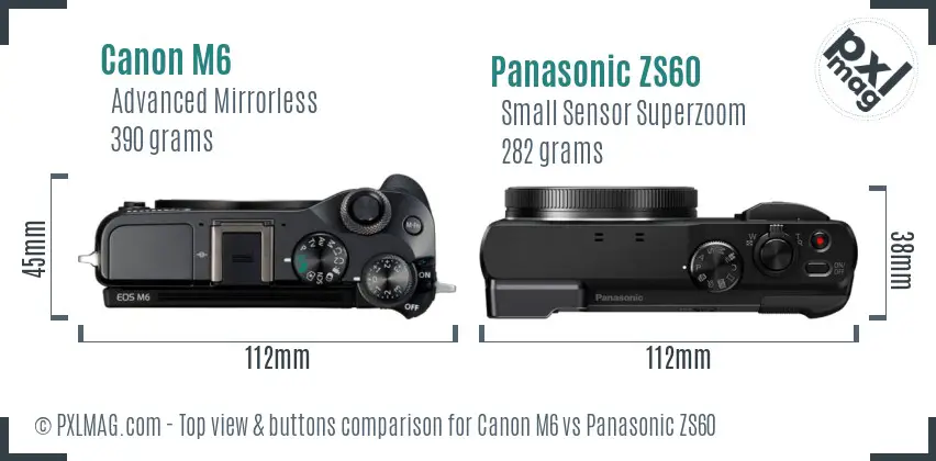 Canon M6 vs Panasonic ZS60 top view buttons comparison