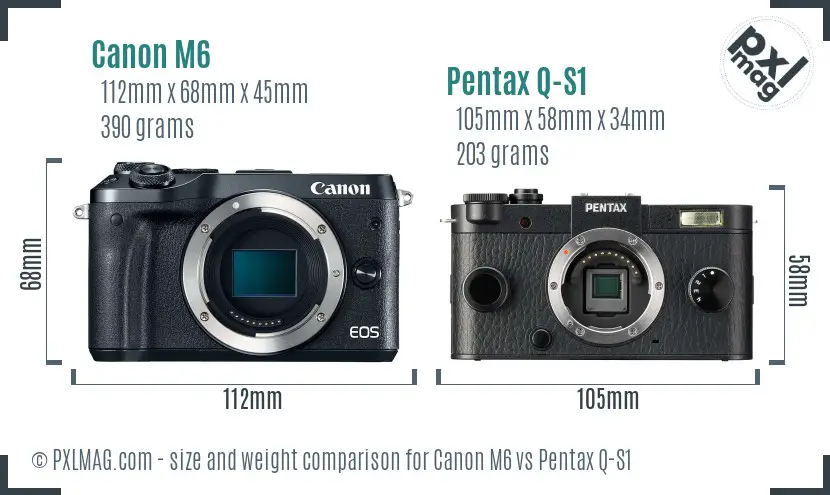 Canon M6 vs Pentax Q-S1 size comparison