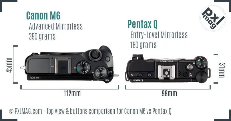 Canon M6 vs Pentax Q top view buttons comparison