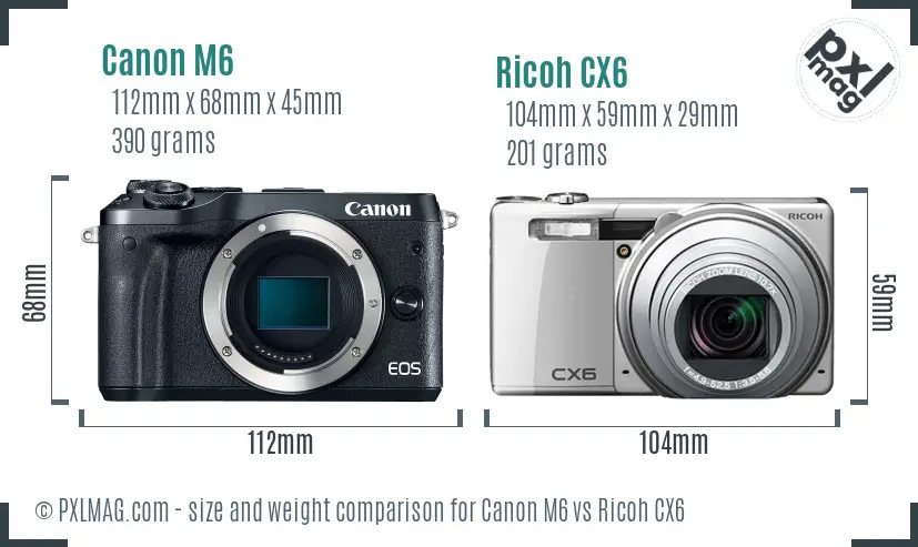 Canon M6 vs Ricoh CX6 size comparison