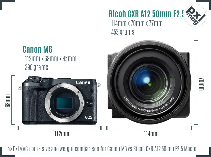 Canon M6 vs Ricoh GXR A12 50mm F2.5 Macro size comparison