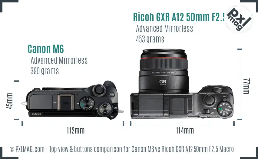 Canon M6 vs Ricoh GXR A12 50mm F2.5 Macro top view buttons comparison