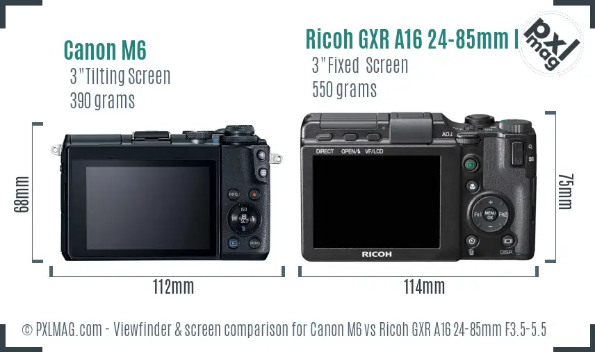 Canon M6 vs Ricoh GXR A16 24-85mm F3.5-5.5 Screen and Viewfinder comparison