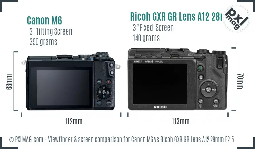 Canon M6 vs Ricoh GXR GR Lens A12 28mm F2.5 Screen and Viewfinder comparison