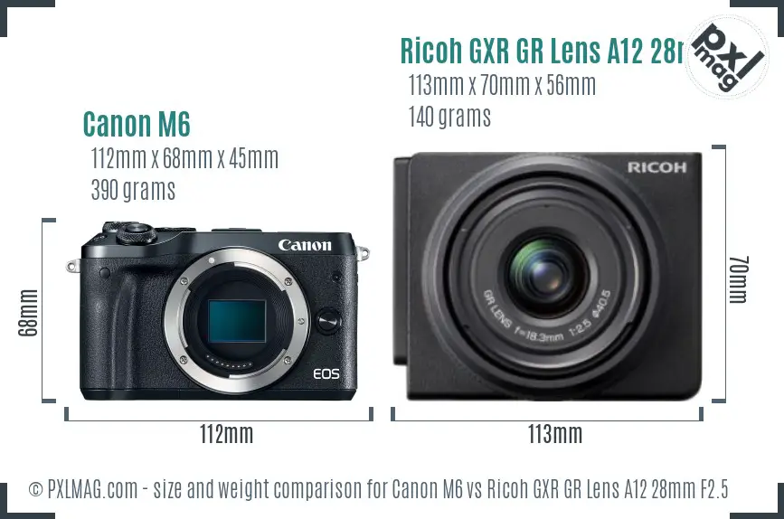 Canon M6 vs Ricoh GXR GR Lens A12 28mm F2.5 size comparison