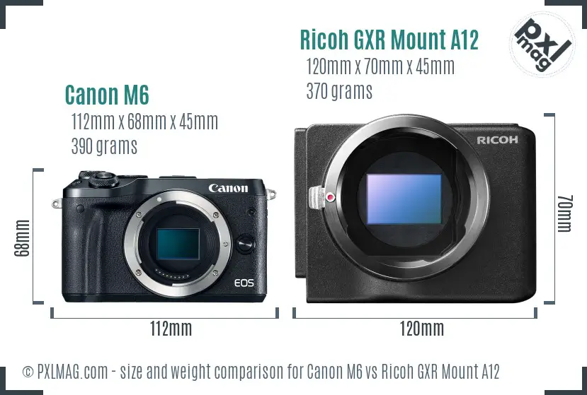 Canon M6 vs Ricoh GXR Mount A12 size comparison Canon M6 vs Ricoh GXR Mount A12 size comparison
