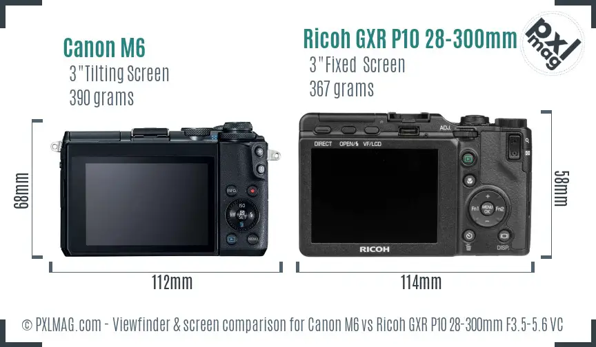 Canon M6 vs Ricoh GXR P10 28-300mm F3.5-5.6 VC Screen and Viewfinder comparison Canon M6 vs Ricoh GXR P10 28-300mm F3.5-5.6 VC Screen and Viewfinder comparison