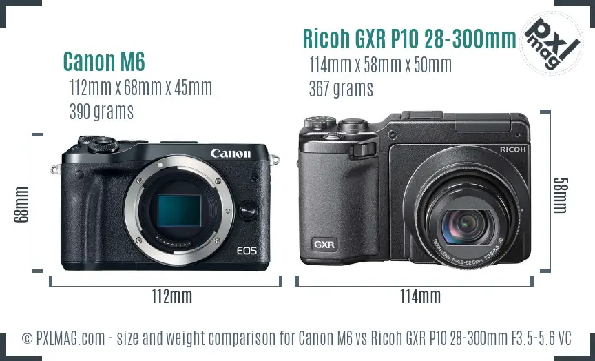 Canon M6 vs Ricoh GXR P10 28-300mm F3.5-5.6 VC size comparison Canon M6 vs Ricoh GXR P10 28-300mm F3.5-5.6 VC size comparison