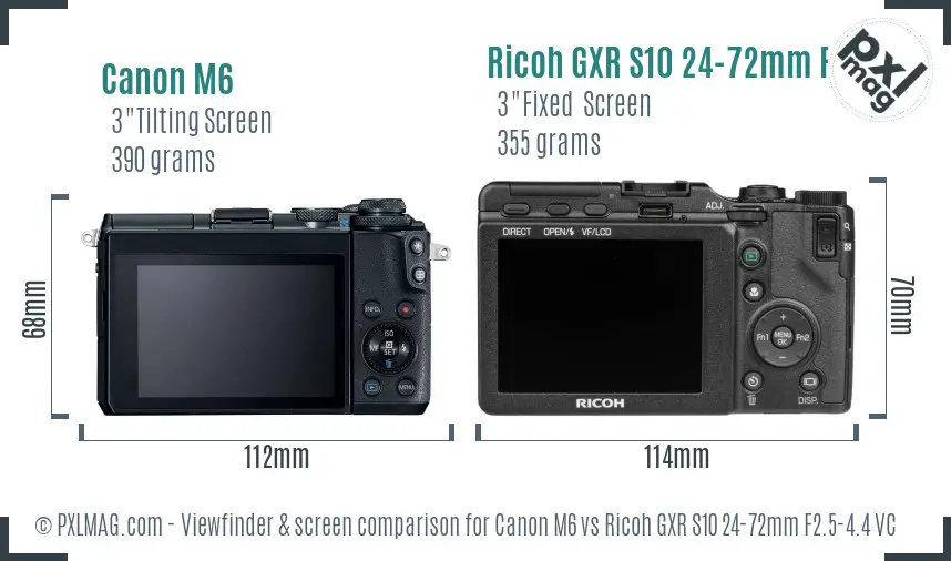 Canon M6 vs Ricoh GXR S10 24-72mm F2.5-4.4 VC Screen and Viewfinder comparison